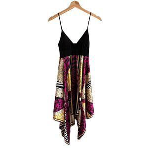 Cantata Womens Y2K Babydoll Dress Size M Handkerchief Hem Animal Print Boho